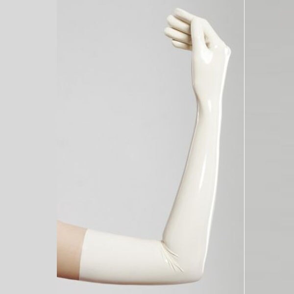 새로운 스타일 순수 천연 라텍스 고무 화이트 장갑 길이 손목 코스 프레 파티 xs-xxl 0.45mm